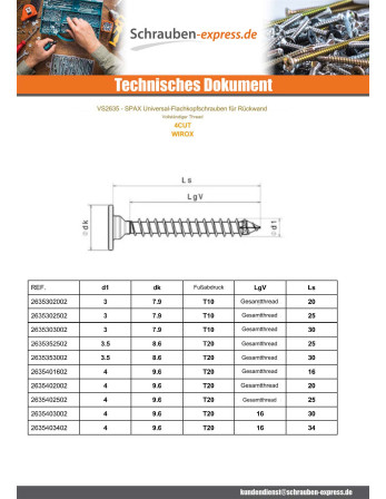 1 x Spax Holzschraube Flachkopf 4CUT 3,5X30...