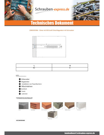 1 x Eimer mit 500 Schlagdübel Mit Schraube 6x40...