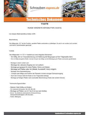 1 x Mutter Käfigmutter Rund M6 Materialdicke...