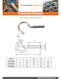 Haken Metrisch Edelstahl A2 M5X50 2