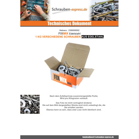 1 x KG Von SCHRAUBEN VERSCHIEDENES In Edelstahl FIXMIX